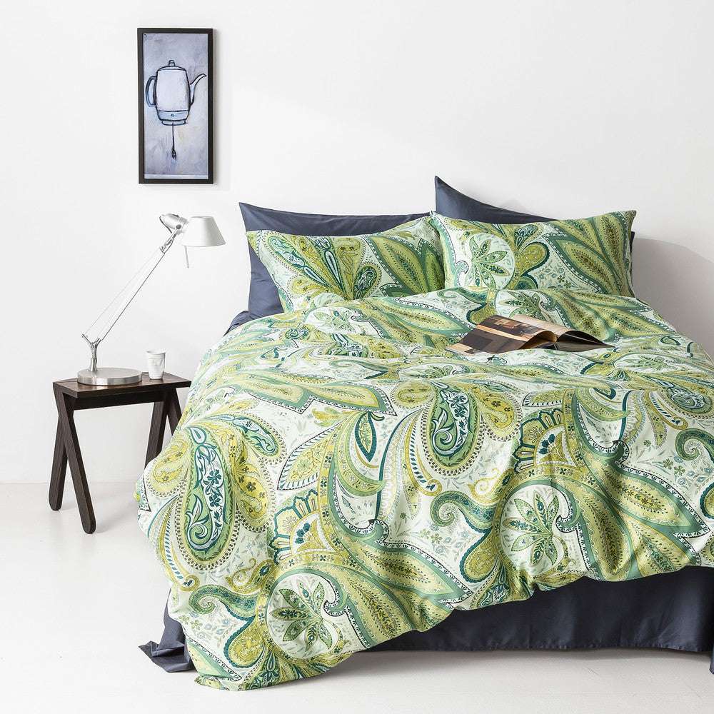 In2linen Paisley 100% Cotton 300 thread Quilt Cover Set | Green