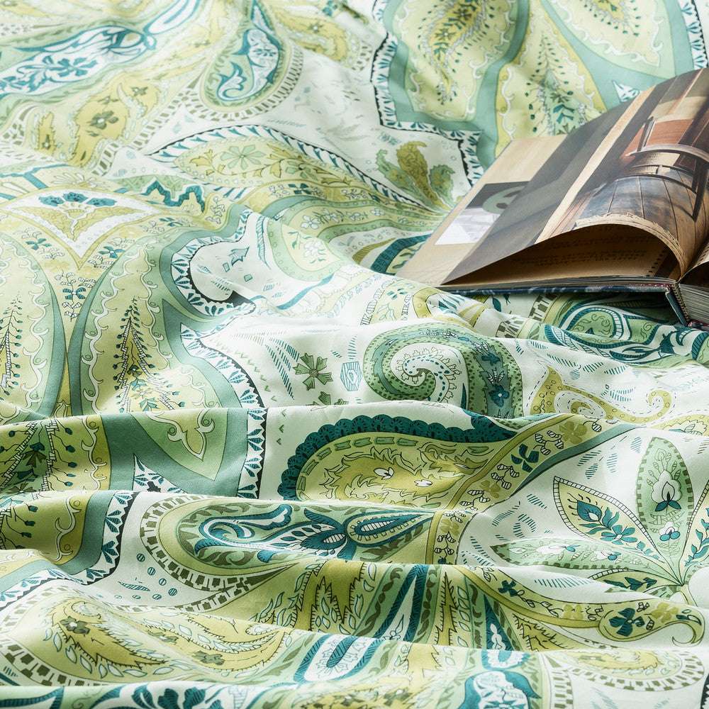 In2linen Paisley 100% Cotton 300 thread Quilt Cover Set | Green