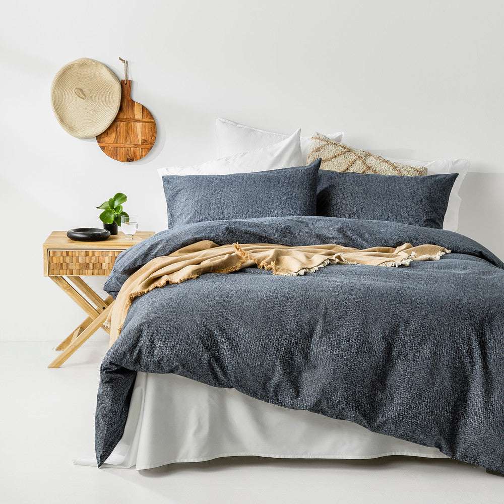 In2linen Herringbone print 100% Organic Cotton Quilt Cover Set | Navy