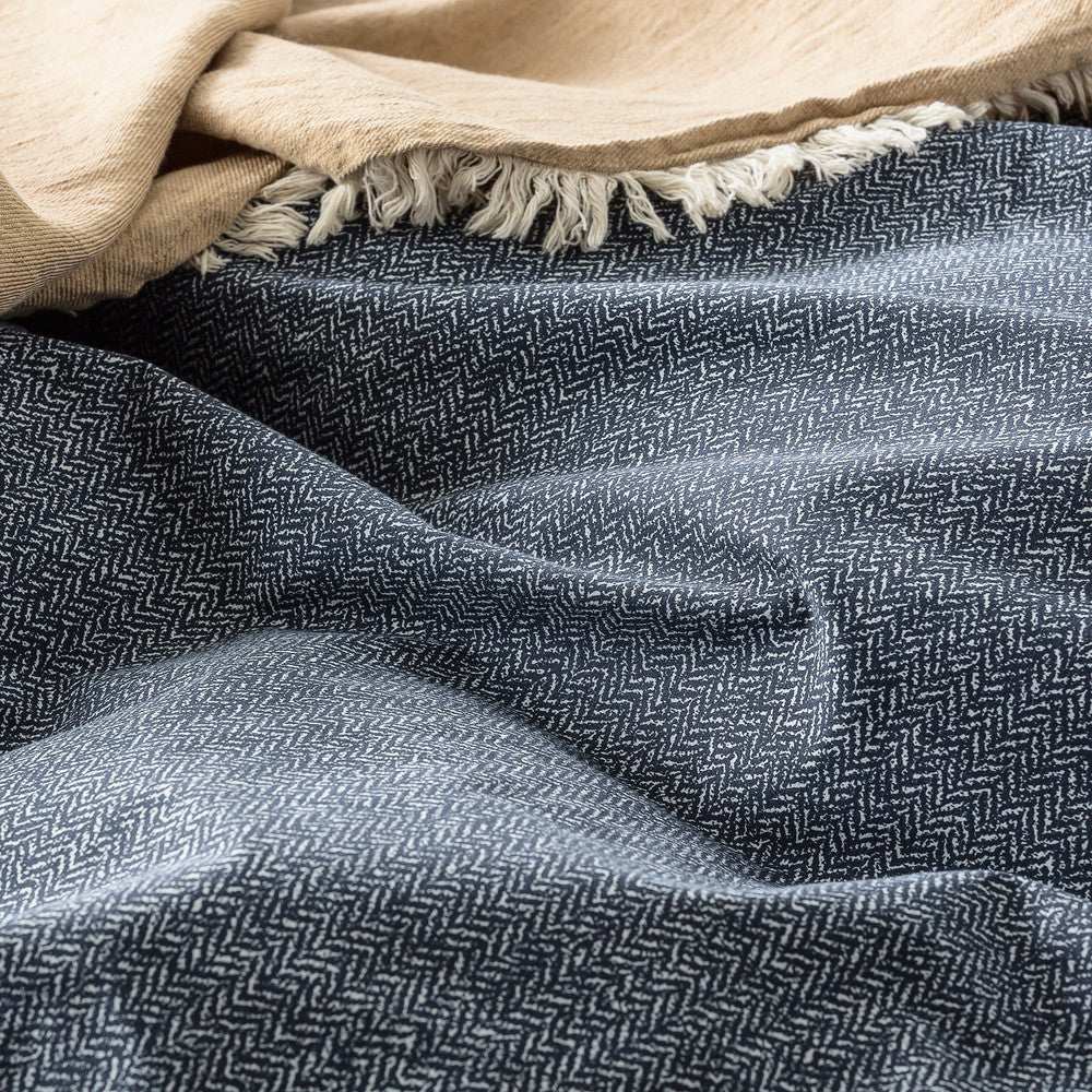 In2linen Herringbone print 100% Organic Cotton Quilt Cover Set | Navy
