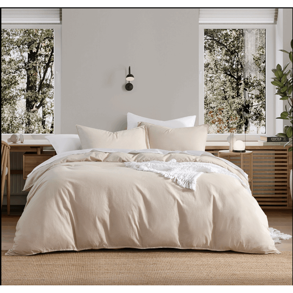 Harper Home Vintage Washed Quilt Cover Set | Colour - Linen