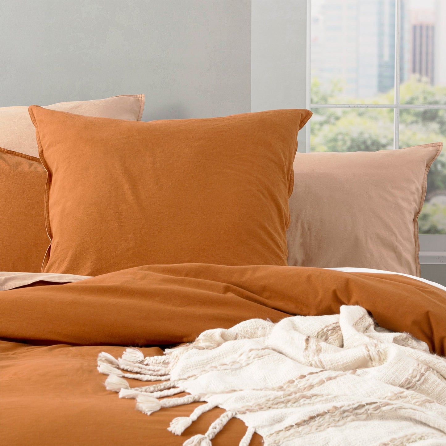 Vintage Washed Reversible Quilt Cover Wood