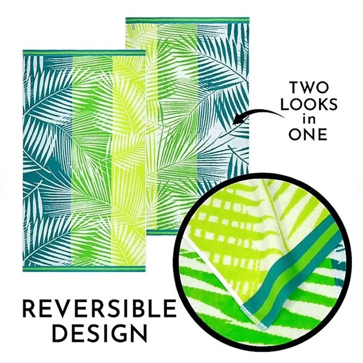 Palm Leaf Velour X-Large Beach Towels 2 Pack – 100x180 cm