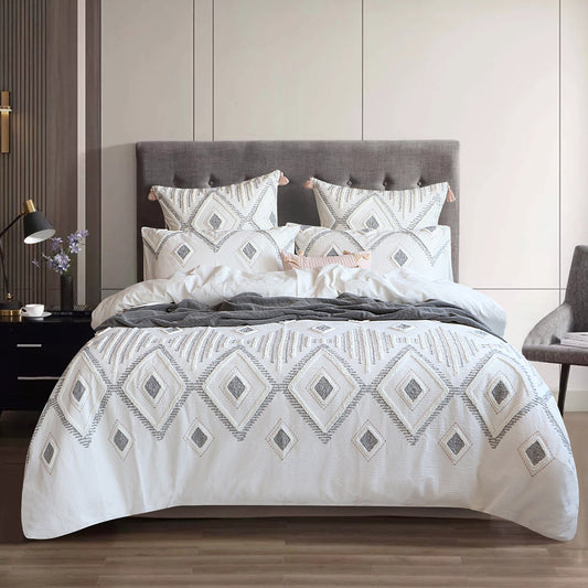 Zuma Stone Washed Tufted Quilt Cover Set White-0