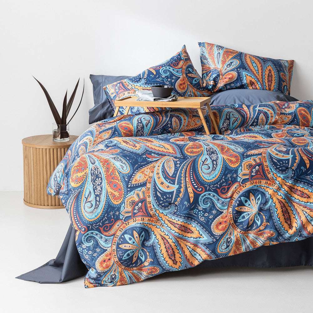 In2linen Paisley 100% Cotton 300 thread Quilt Cover Set | Blue