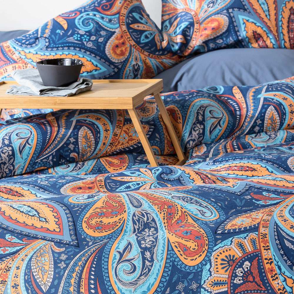 In2linen Paisley 100% Cotton 300 thread Quilt Cover Set | Blue