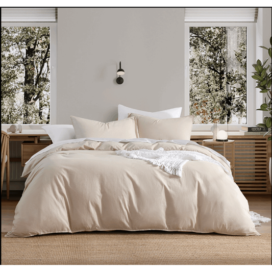 Harper Home Vintage Washed Quilt Cover Set | Colour - Linen