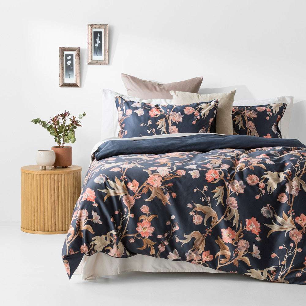 In2Linen Victoria 300 Thread Cotton Sateen Quilt Cover Set | Navy