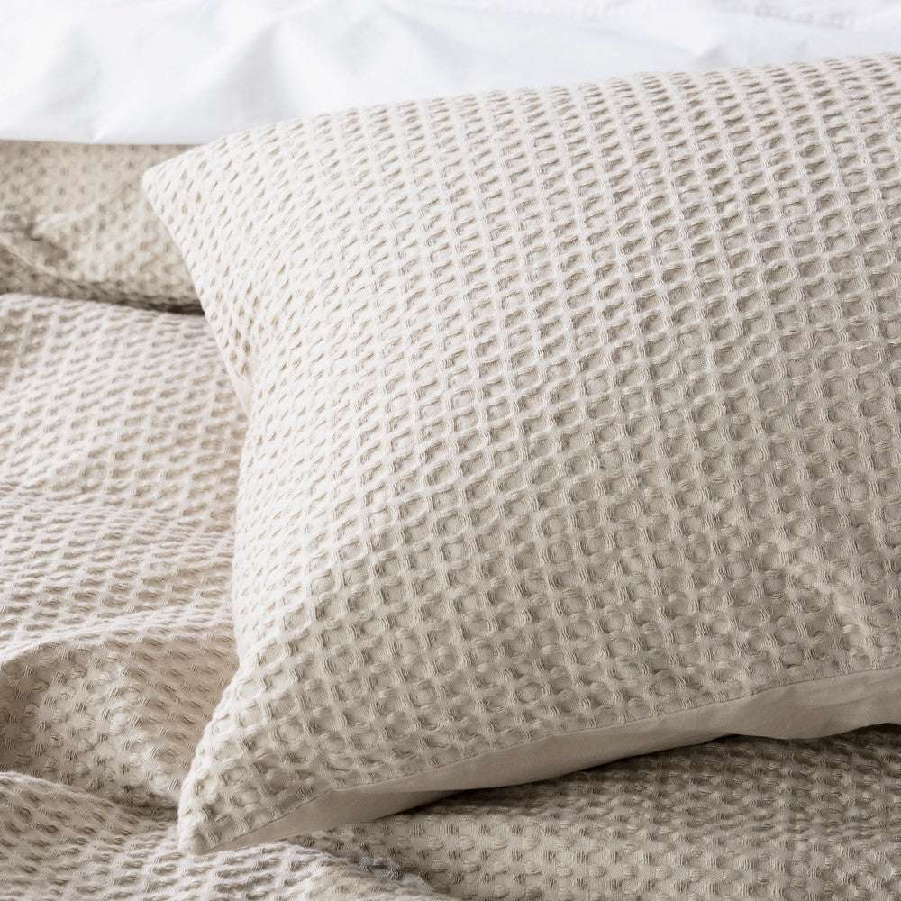 In2Linen Chunky Waffle Pure Cotton Quilt Cover Set I Stone/Linen