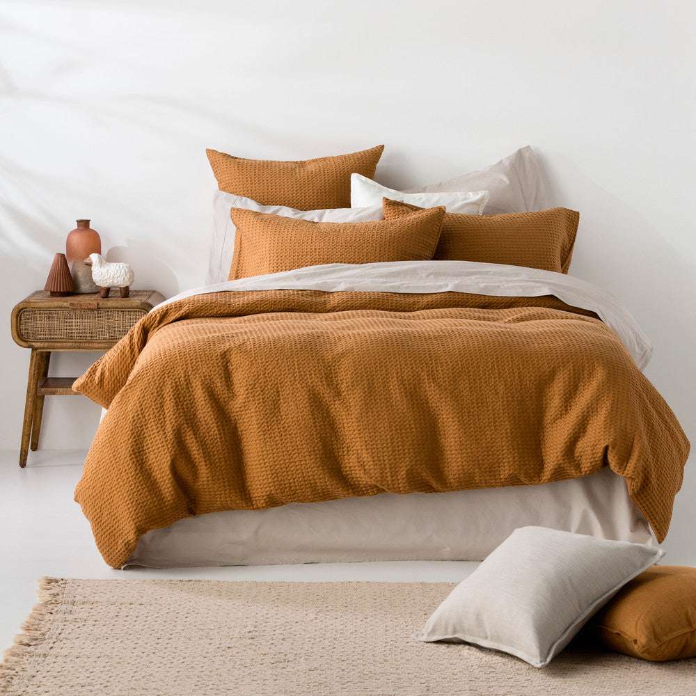 In2Linen Chunky Waffle Pure Cotton Quilt Cover Set I Copper
