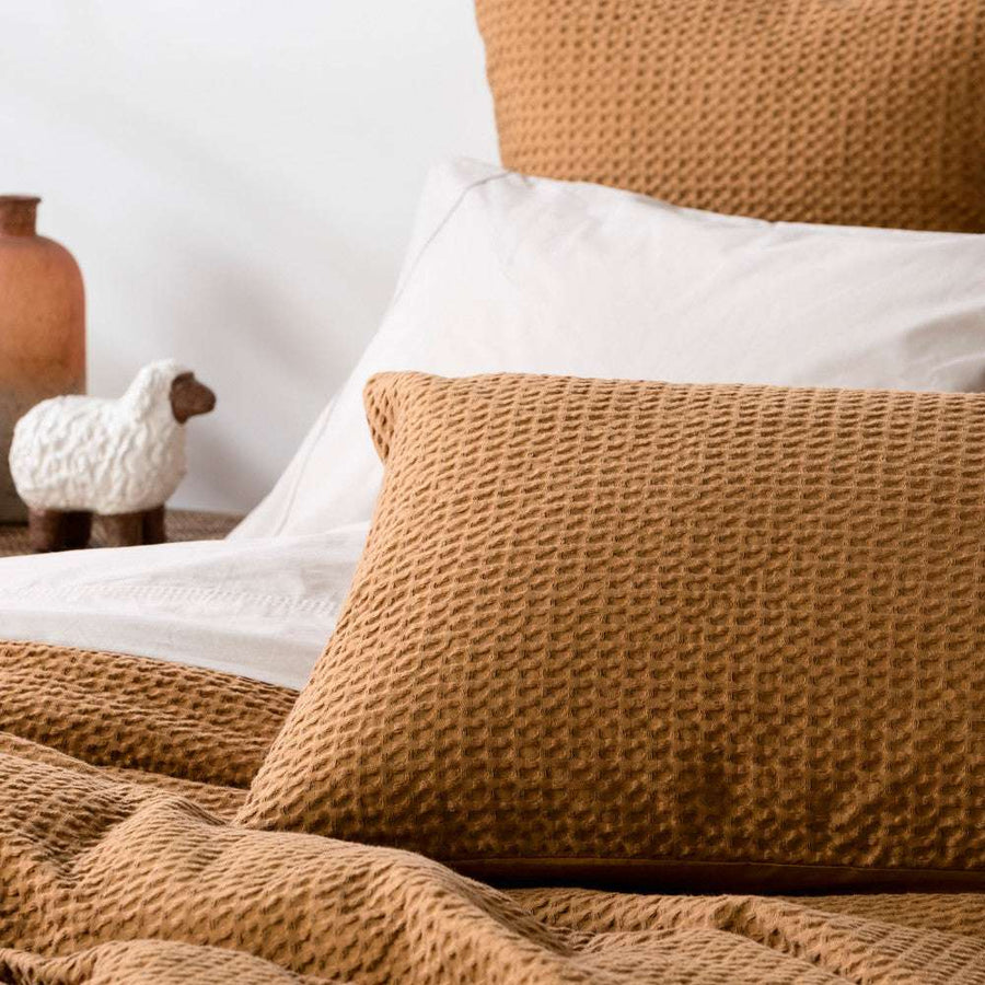 In2Linen Chunky Waffle Pure Cotton Quilt Cover Set I Copper
