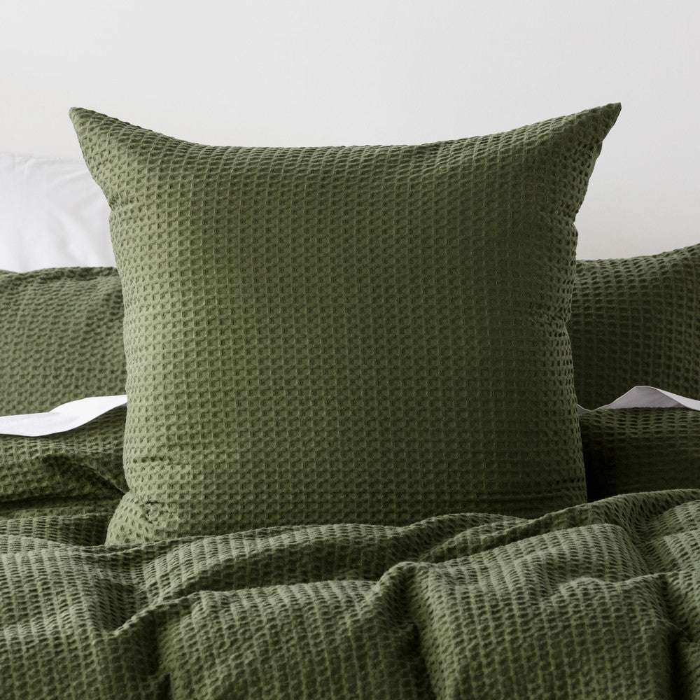 In2Linen Chunky Waffle Pure Cotton Quilt Cover Set I Olive Green