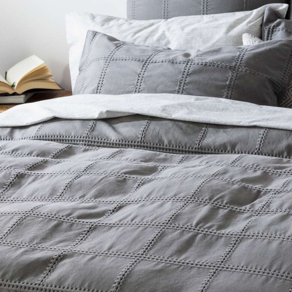 Harper Home Grace Quilt Cover set | Steel Grey