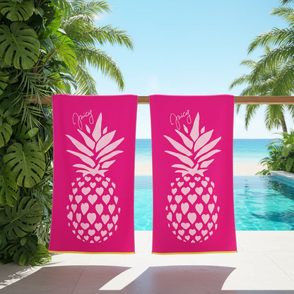 Pineapple Hearts Velour X- Large Beach Towel 2 Pack