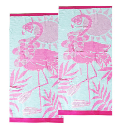 Flamingo 2 Pack Jacquard Velour Kids Beach Towels