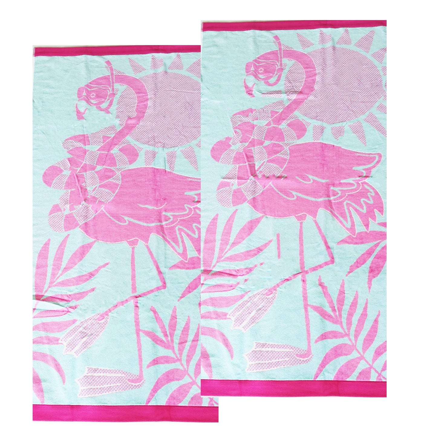 Flamingo 2 Pack Jacquard Velour Kids Beach Towels