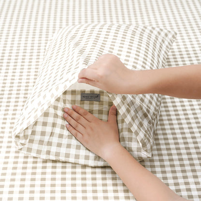 Cotton Printed Sheet Set Bran Gingham