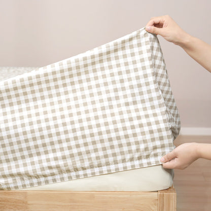 Bran Gingham Cotton Printed Sheet Set-4