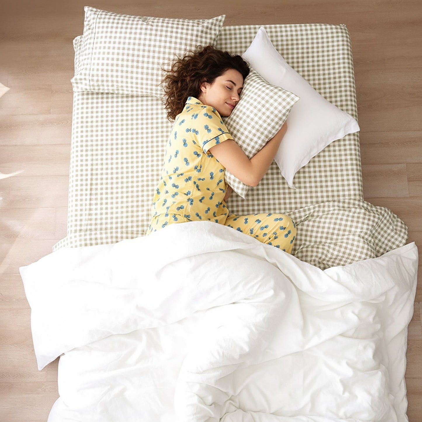 Bran Gingham Cotton Printed Sheet Set-0