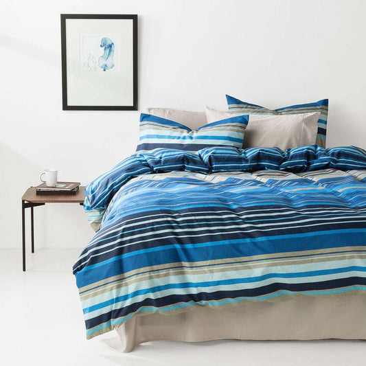 In2linen Alex 100% Cotton 300 thread Quilt Cover Set | Blue/Sand